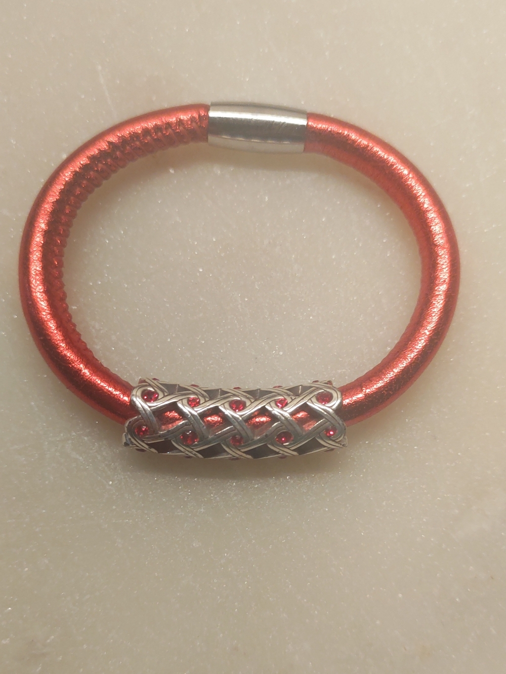 Brighton Interlace Swarovski Red Crystals And Silver Swirl Long Bead Charm - Picture 8 of 8